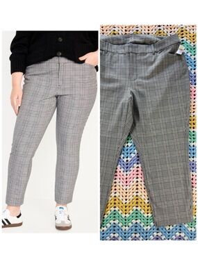 NWT New Old Navy 20 Grey Plaid High-Rise Pixie Ankle Skinny Pants Crop Stretch